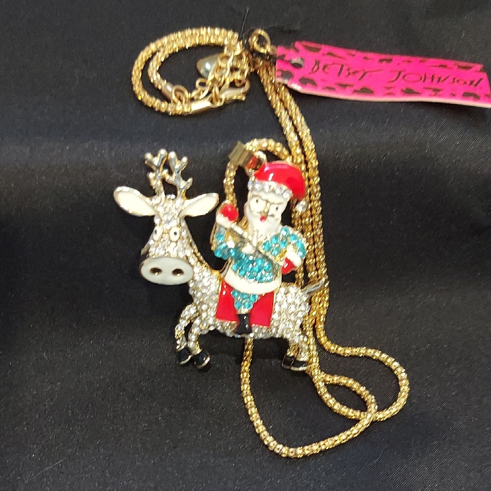 Betsey Johnson Santa and Reindeer Necklace